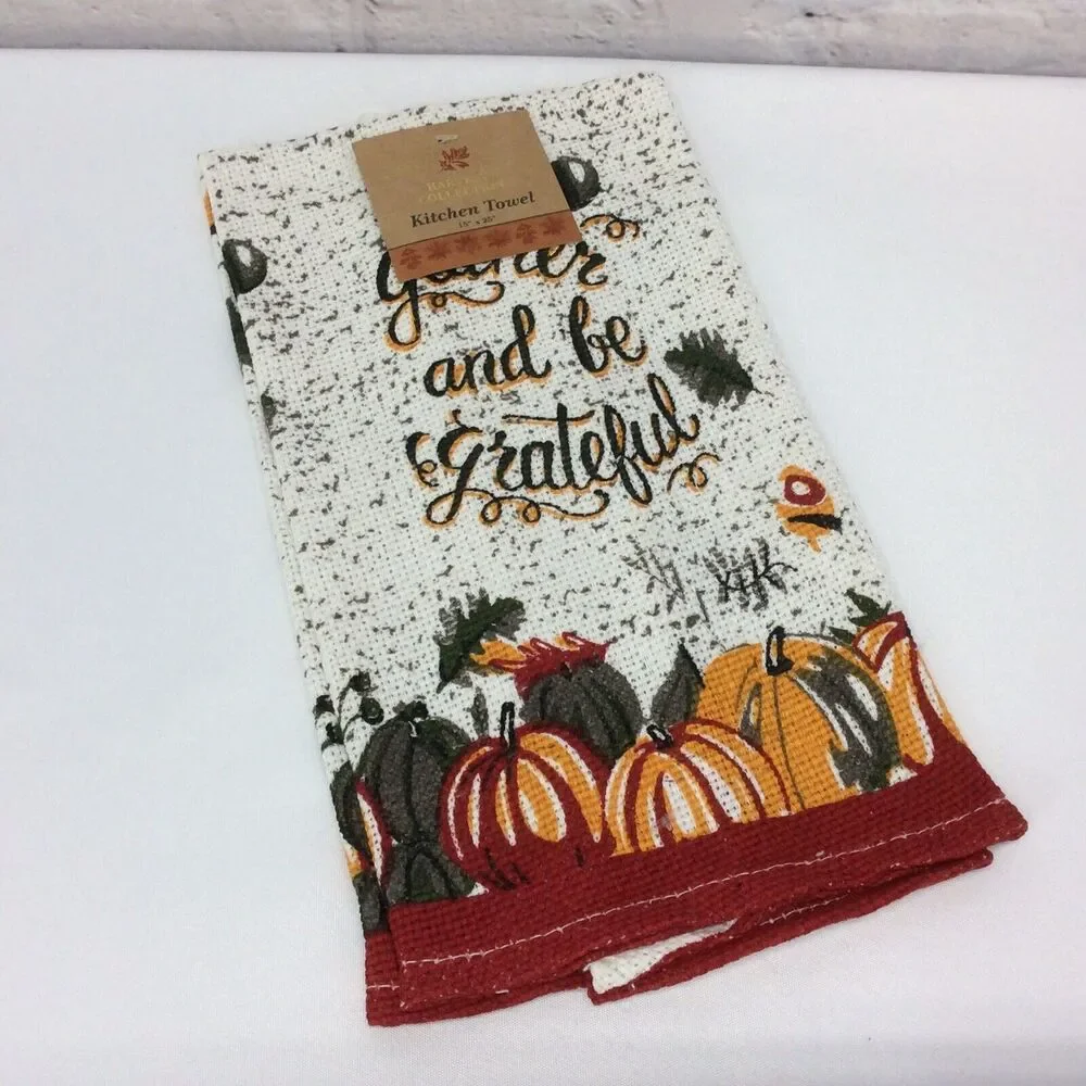 Fall Pumpkin 3 Pc Kitchen Set Dish Towel/Pot Holder/OvenMitt Multicolored Autumn